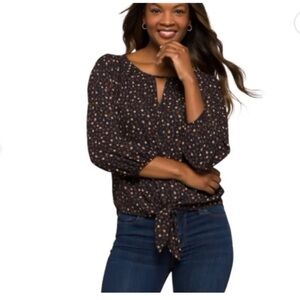 West Kei Women's Casiya Tie Front Blouse Navy Blouse size small